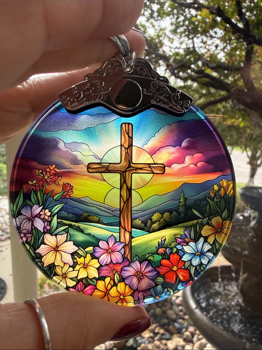 Stained Glass Cross Suncatcher and or Ornament - Multicolor Home Art - Stunning! - Picture 2 of 3